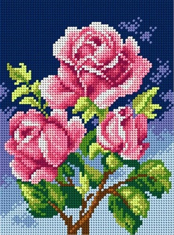 Pink Roses Needlepoint Canvas For Halfstitch W/O Yarn