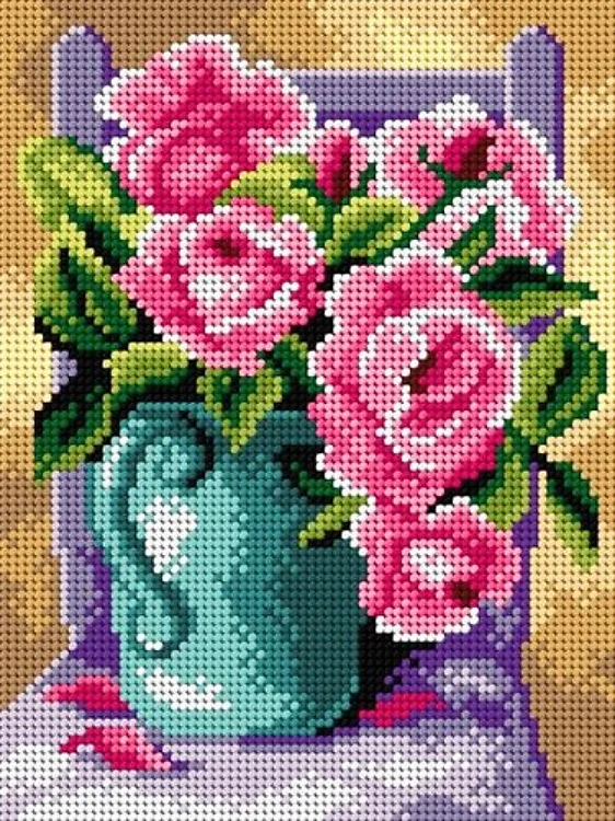Still Life With Roses Needlepoint Canvas For Halfstitch W/O Yarn
