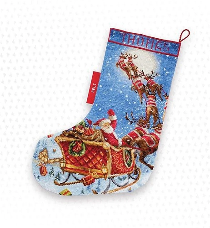 Cross Stitch Kit The Reindeers On Their Way! Stocking