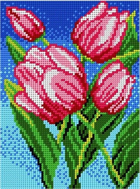 Tulips Needlepoint Canvas For Halfstitch W/O Yarn