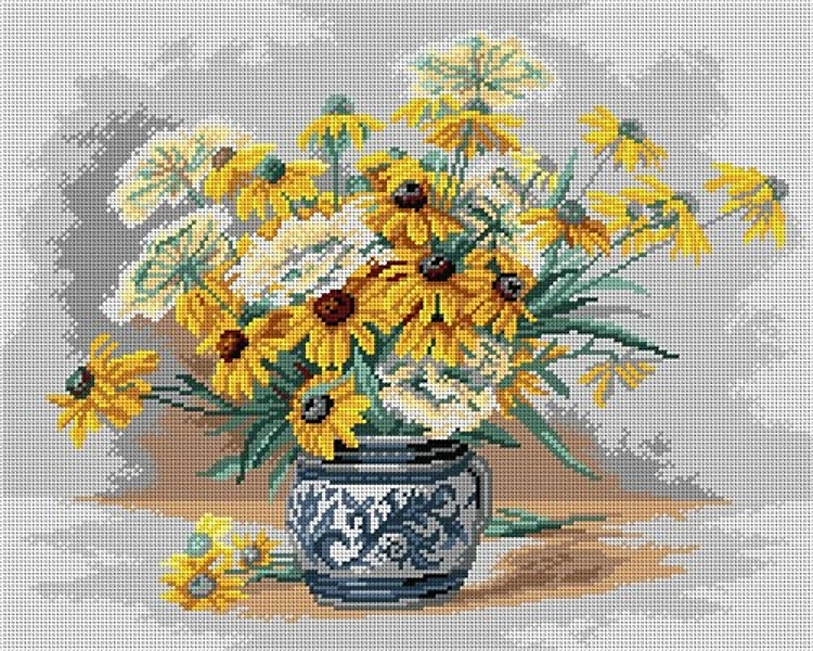 Black Eyed Susans Needlepoint Canvas For Halfstitch W/O Yarn