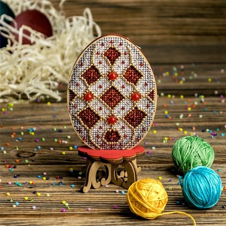 Beaded Easter Egg Cross Stitch Kit On Wood