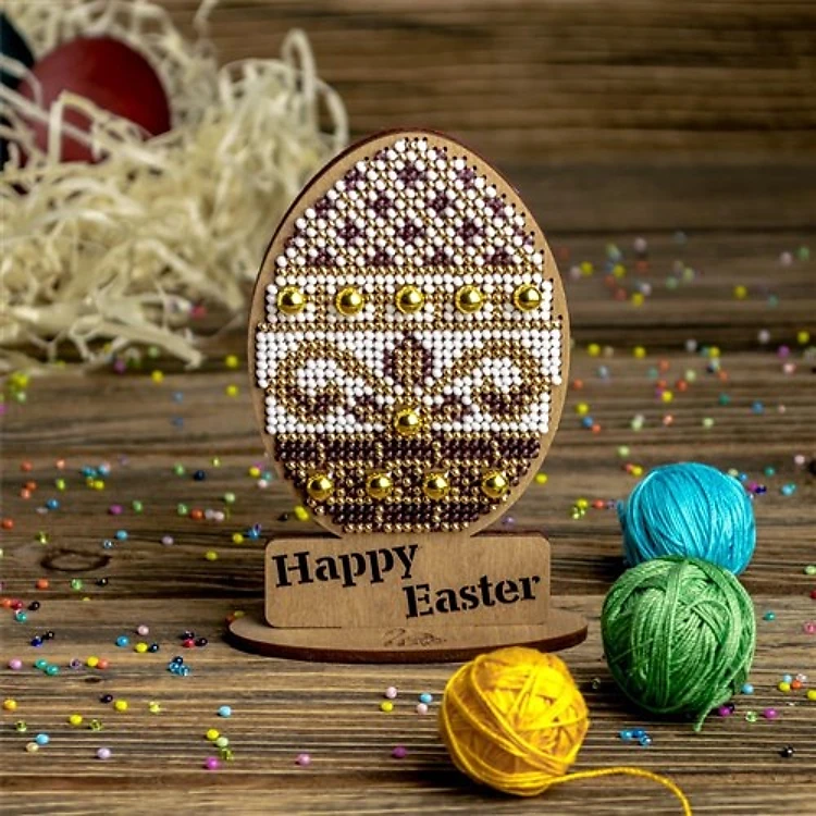Beaded Egg On Wood