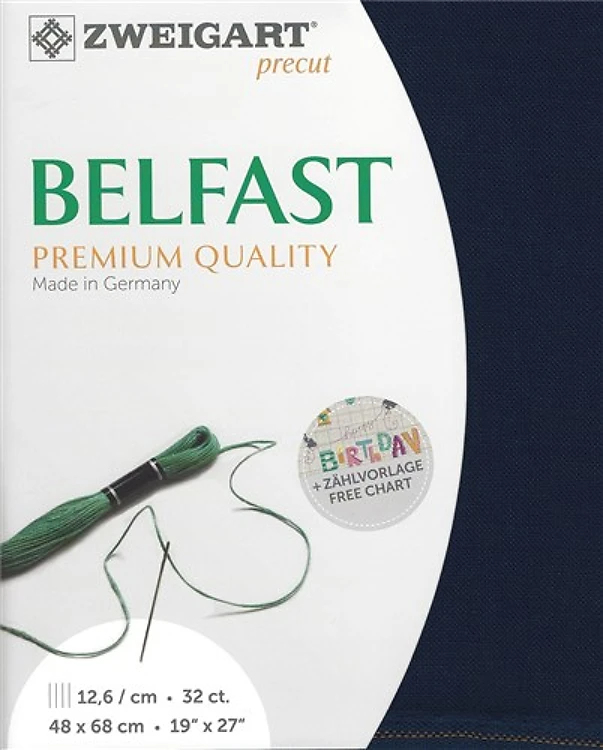 Precut Zweigart Belfast 32 Count Navy Blue