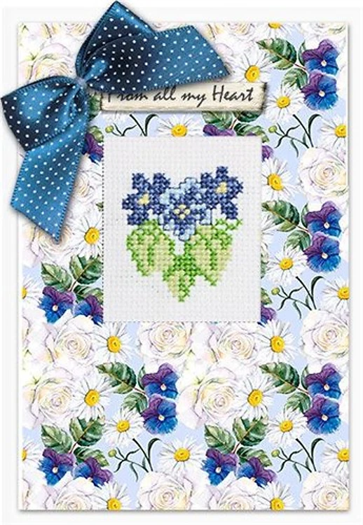 Blue Pansies Post Card Cross-Stitch Kit