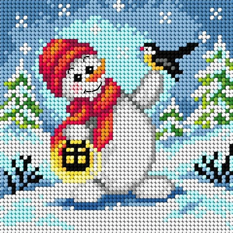 Cheerful Snowman Needlepoint Canvas For Halfstitch W/O Yarn