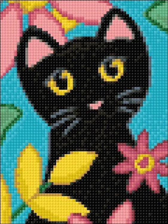 Kitty And Flowers Diamond Painting Kit