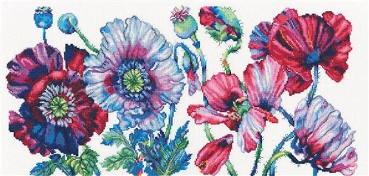 Purple Poppies Cross Stitch Kit
