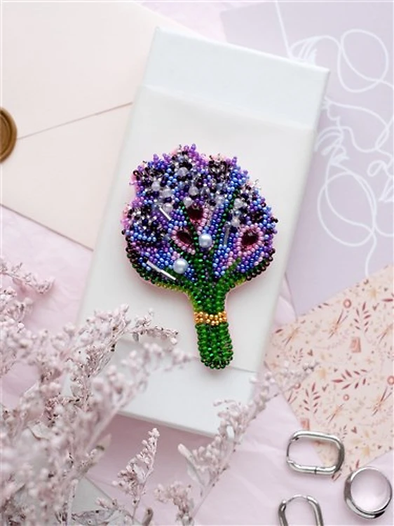 Lavende Flower Brooch Bead Embroidery