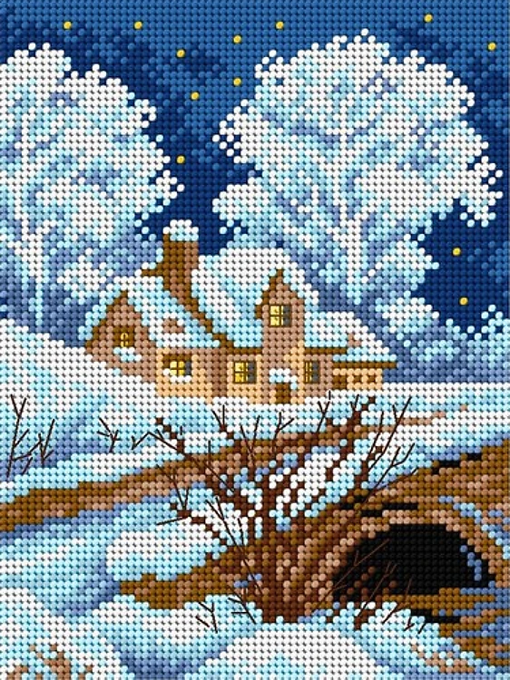 Winter Landscape Needlepoint Canvas For Halfstitch W/O Yarn