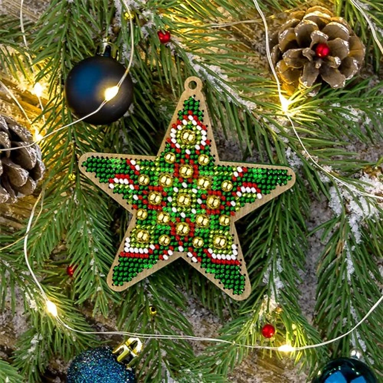 Star Ornament Bead Embroidery Kit On Wood