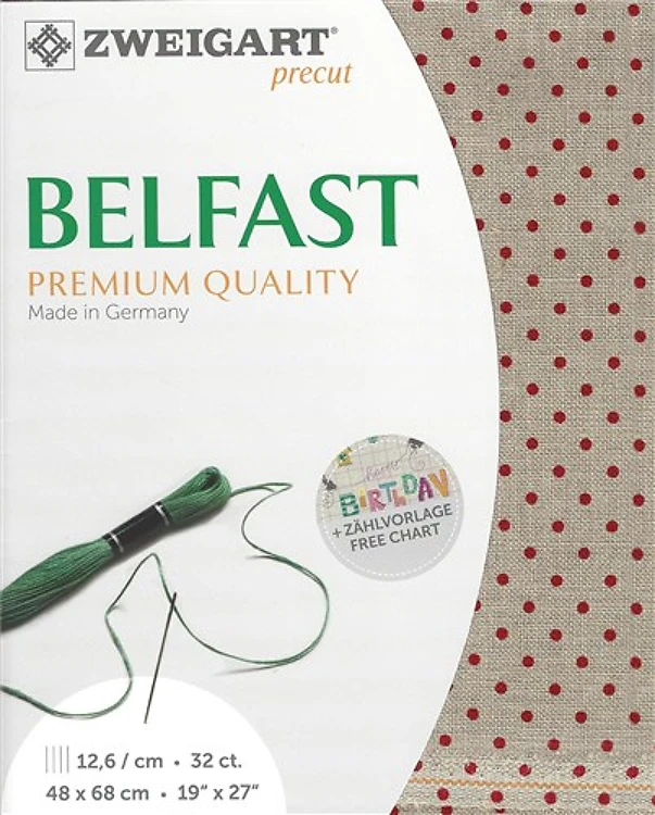 Precut Zweigart Belfast Petit Point 32 Count Raw Linen/Red Dots