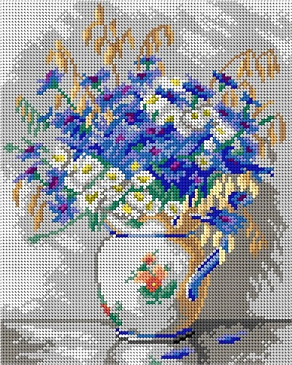 Alexander Vladimirovich Makovsky - Still Life With Flowers In A Vase Needlepoint Canvas For Halfstitch W/O Yarn