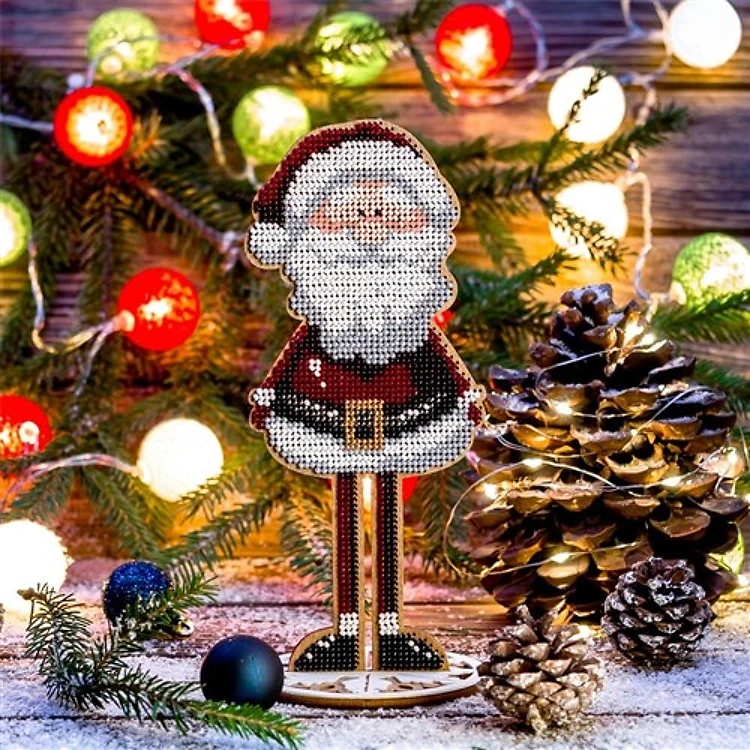 Santa Bead Embroidery Kit On Wood