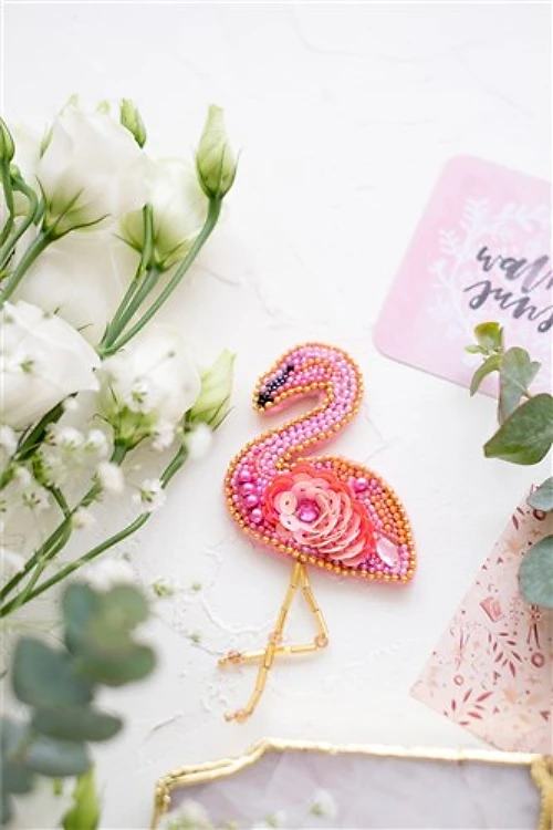 Beadwork Flamingo Brooch