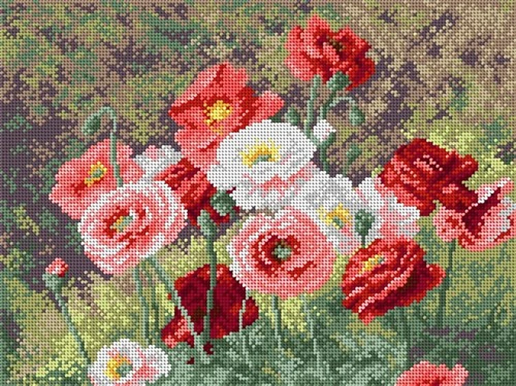 Louis Marie Lemaire - Cluster Of Poppies Needlepoint Canvas For Halfstitch W/O Yarn
