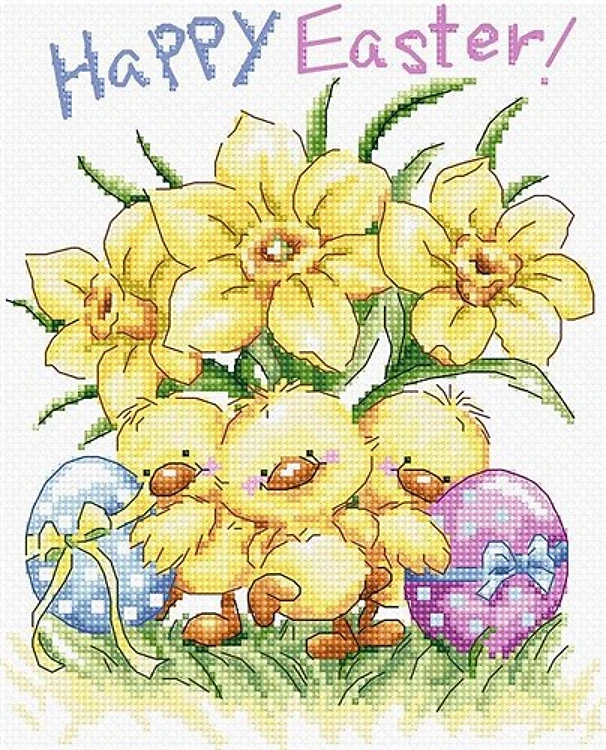 Three Chicks With Daffodils And Egg Cross Stitch Kit