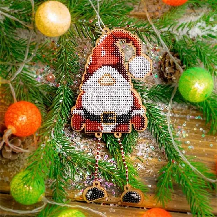 Santa Bead Embroidery Kit On Wood
