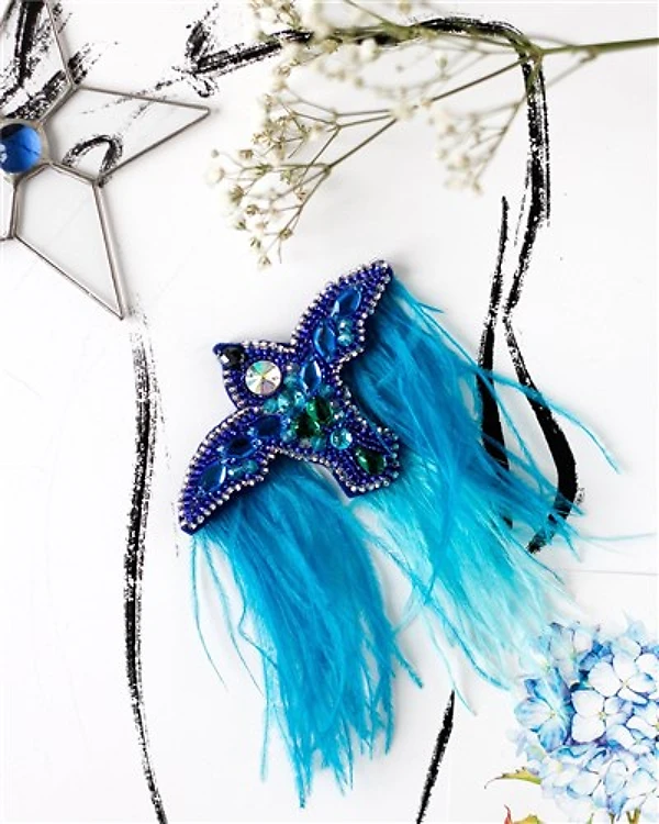 Blue Bird Beadwork Brooch