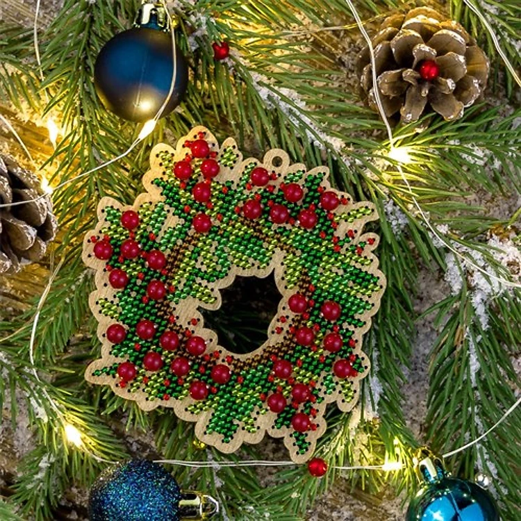 Wreath Bead Embroidery Kit On Wood