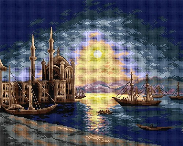 Needlepoint Canvas For Halfstitch W/O Yar Lunar Night On The Bosphorus