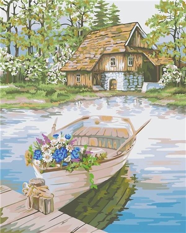 Paint By Numbers Kit Boat With Flowers