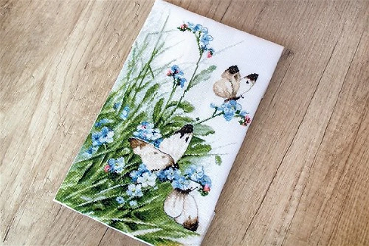Cross Stitch Kit Butterflies And Bluebird Flowers