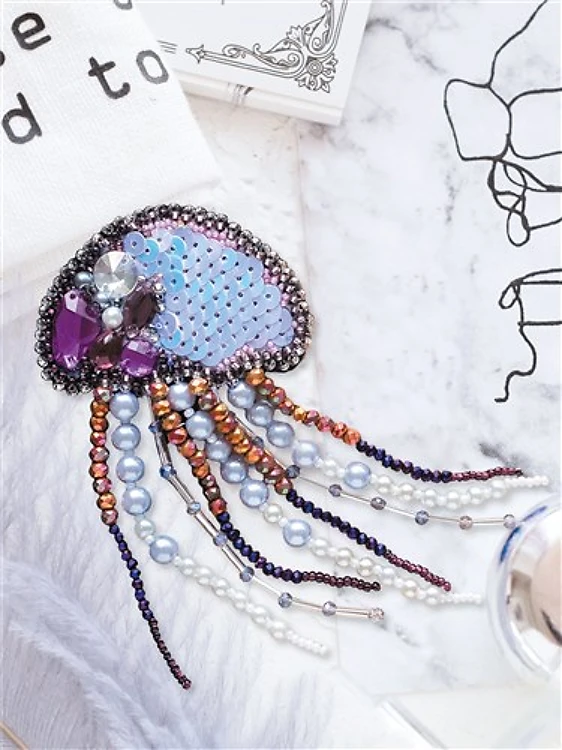 Bead Embroidery Brooch Jellyfish