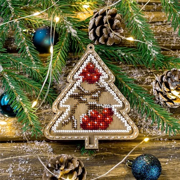 Bead Embroidery Kit On Wood- Tree Ornament