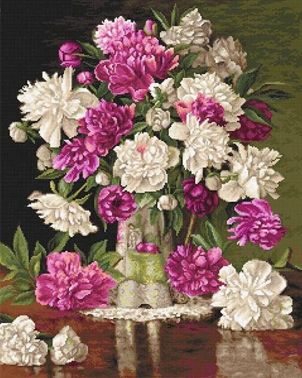 Red And White Peonies Cross Stitch Kit