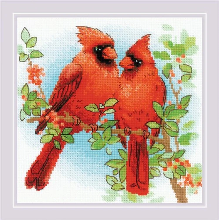 Red Cardinals Cross Stitch Kit