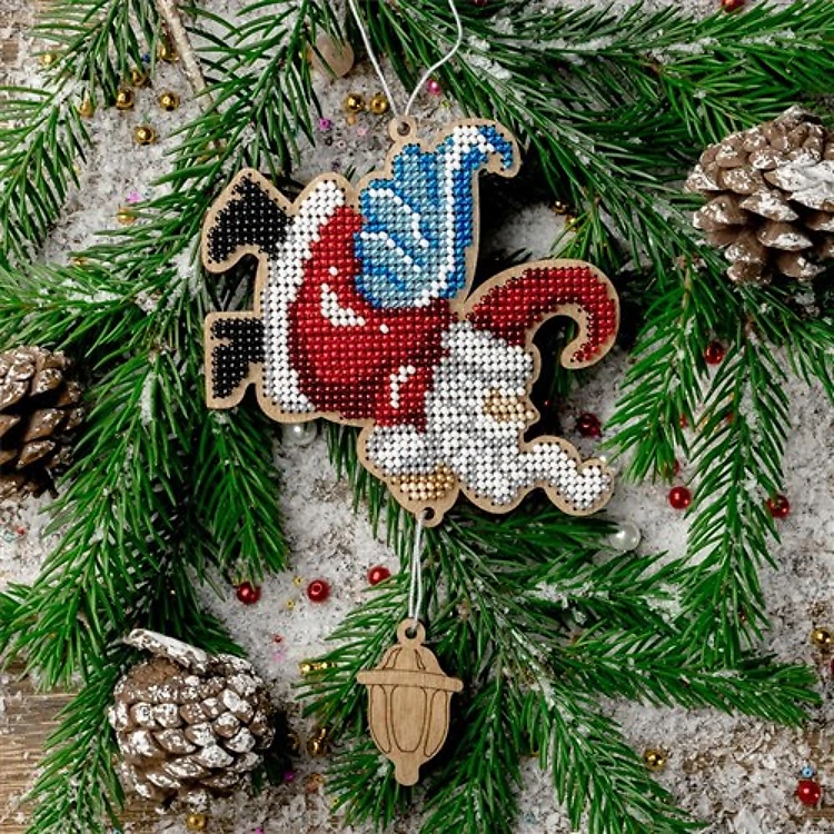 Santa Bead Embroidery Kit On Wood