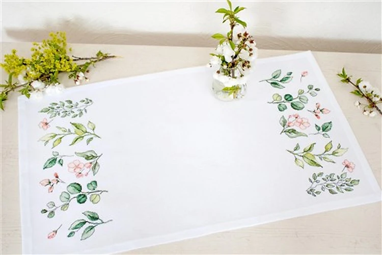 Leaves And Flowers Cross Stitch Table Cloth