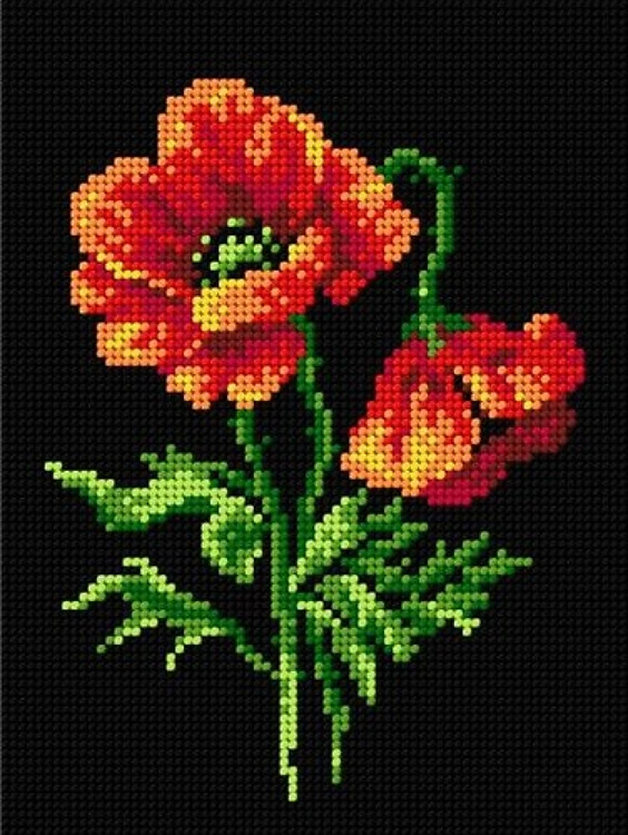 Needlepoint, Canvas For Halfstitch W/O Yarn Red Poppies