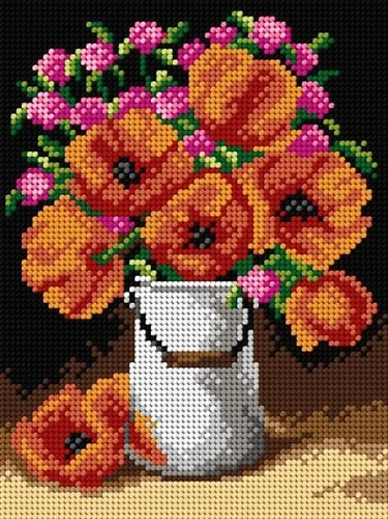 Needlepoint, Canvas For Halfstitch W/O Yarn Poppies