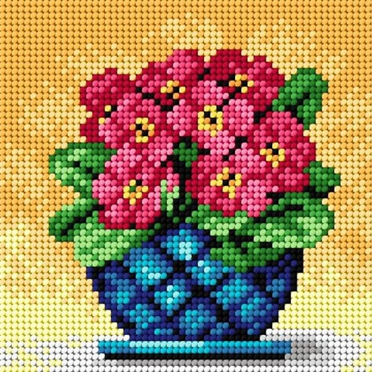 v Bouquet Of Primroses In A Blue Vase