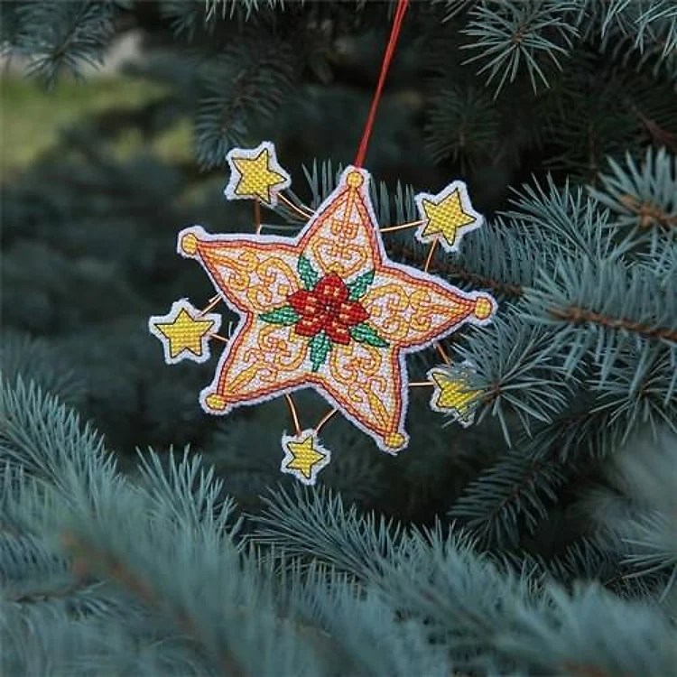 Christmas Star Ornament Plastic Canvas Cross Stitch Kit