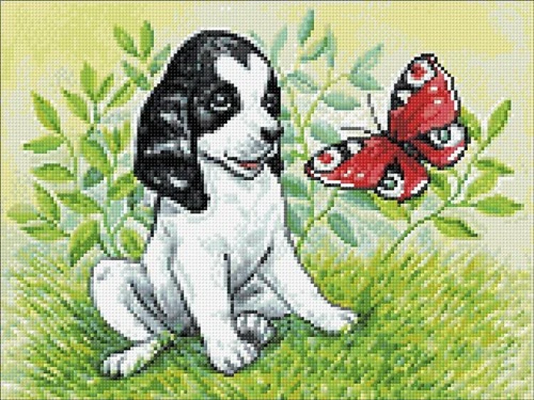 Puppy And Butterfly Diamond Painting Kit