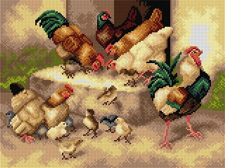 Needlepoint, Canvas For Halfstitch W/O Yarn - Spring Chickens