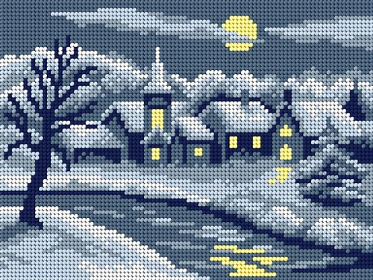Needlepoint, Canvas For Halfstitch W/O Yarn Winter Landscape With A River