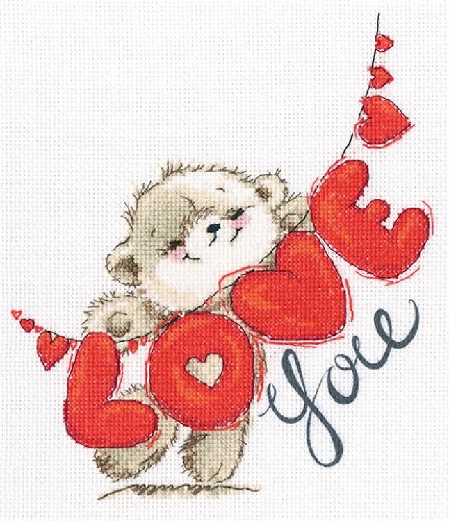 I Love You Cross Stitch Kit With Printed Background