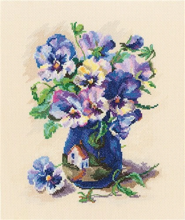 Pansies In Torquay Pottery Cross Stitch Kit