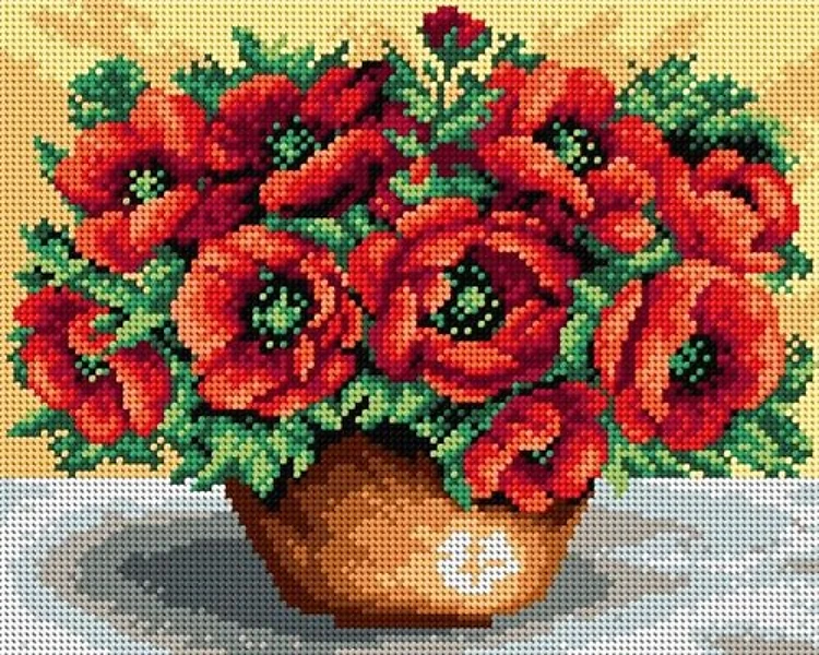 Needlepoint Canvas For Halfstitch W/O Yarn - Bouquet Of Poppies