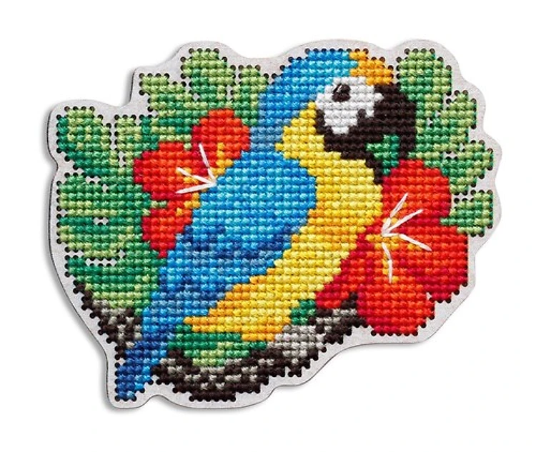 Cross Stitch Macaw On Wood
