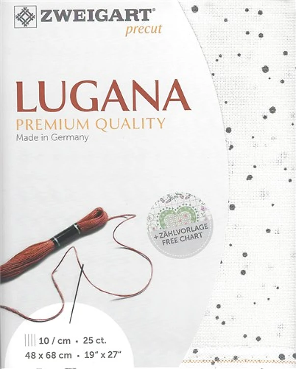 Precut Zweigart Lugana Splash 25 Count - White/Grey Basalt