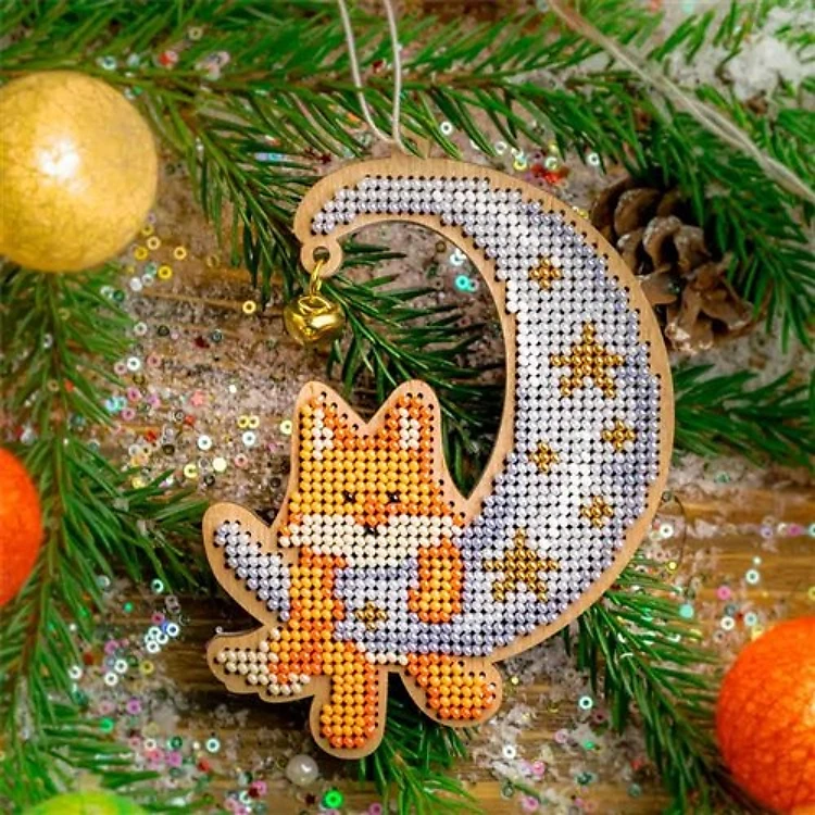 Fox Beadwork Ornament On Wood