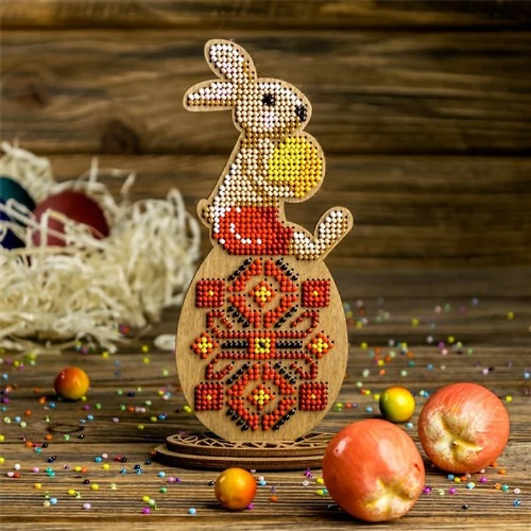 Easter Rabbit Beadwork On Wood