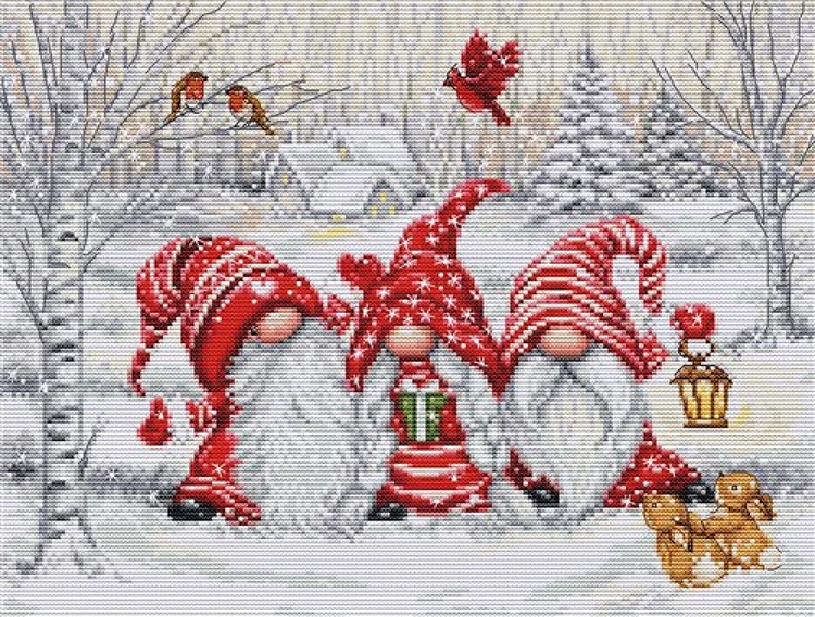 Three Gnomes in Wood Cross Stitch Kit