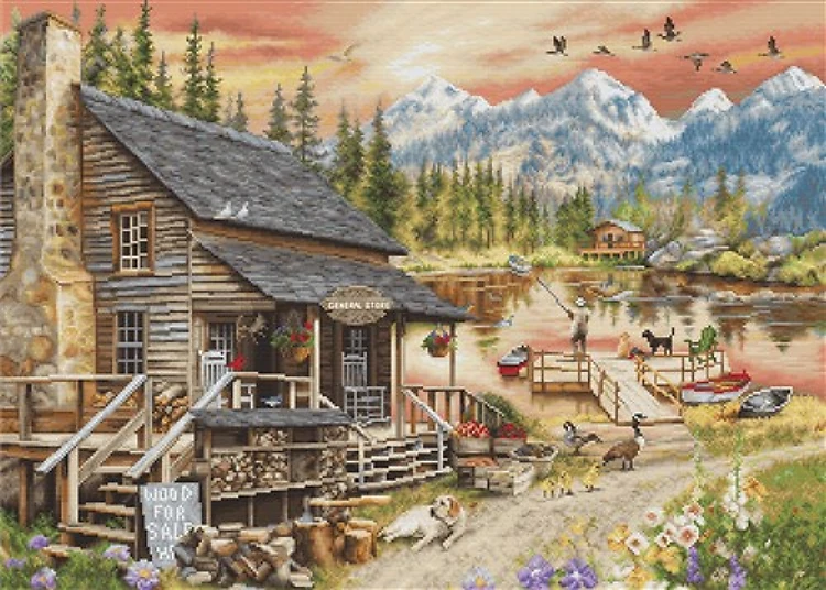 Log Cabin General Store Cross Stitch Kit