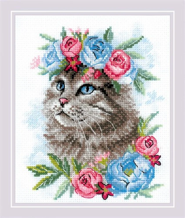 Cat In Flowers Cross Stitch Kit